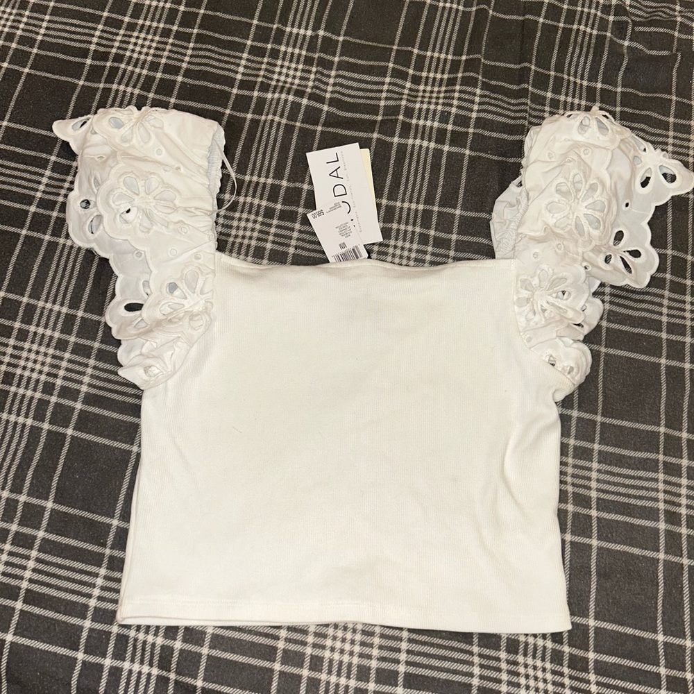 Elegant White Blouse with Eyelet Sleeves